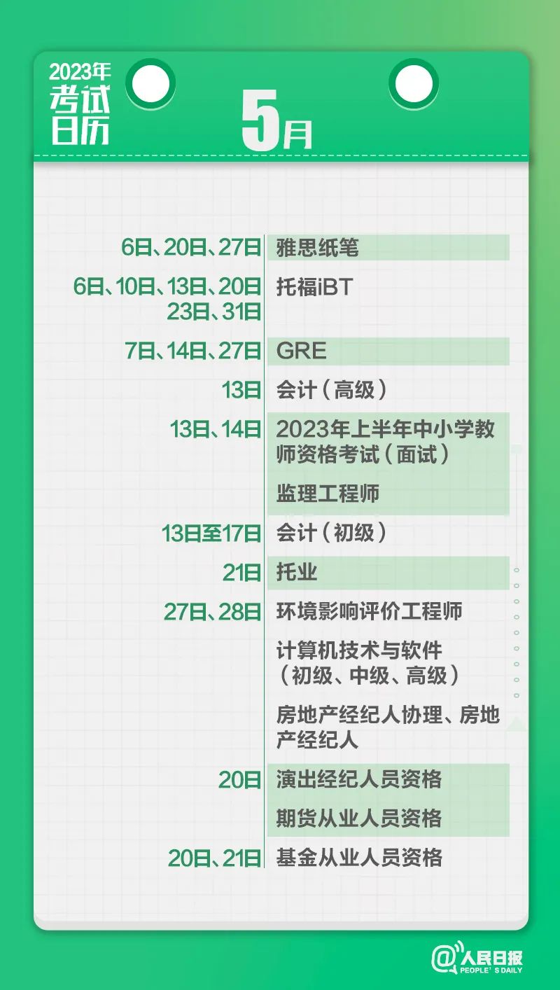 收藏！2023年考試日歷來了