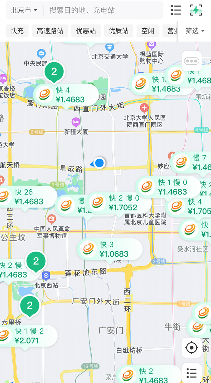 中新財經查詢相關充電APP發現，電價平峰時段，快充樁的價格普遍在1.4元度左右。