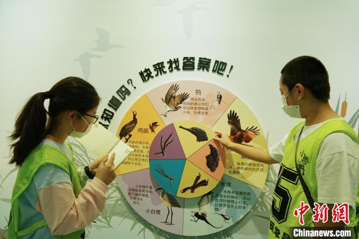 圖為小朋友在青海西寧湟水國家濕地公園科普館內參觀學習。　馬銘言 攝
